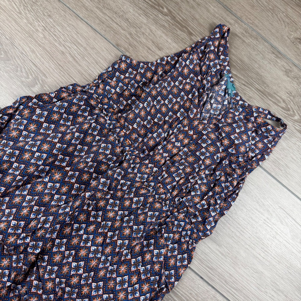 Fleur Bleue Women Maxi Dress Boho Geometric Floral Blue Orange Size 8